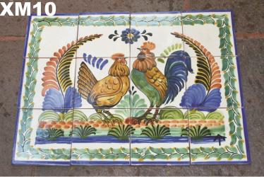 Artesanas Mexicanas Ceramica Majolica Talavera Mural de Azulejos<br>Familia Gallos